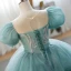 Chic / Belle Vert Citron Perlage Anniversaire Volants en Cascade Robe Ceremonie Fille 2023 Robe Boule Encolure Dégagée Gonflée Manches Courtes Longue Robe Ceremonie Fille