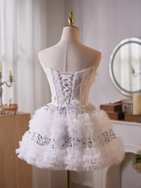 Sexy Charming White Beading Pearl Sequins Appliques Short Cocktail Party Evening Party Party Dresses 2025 Ball Gown Strapless Sleeveless Backless