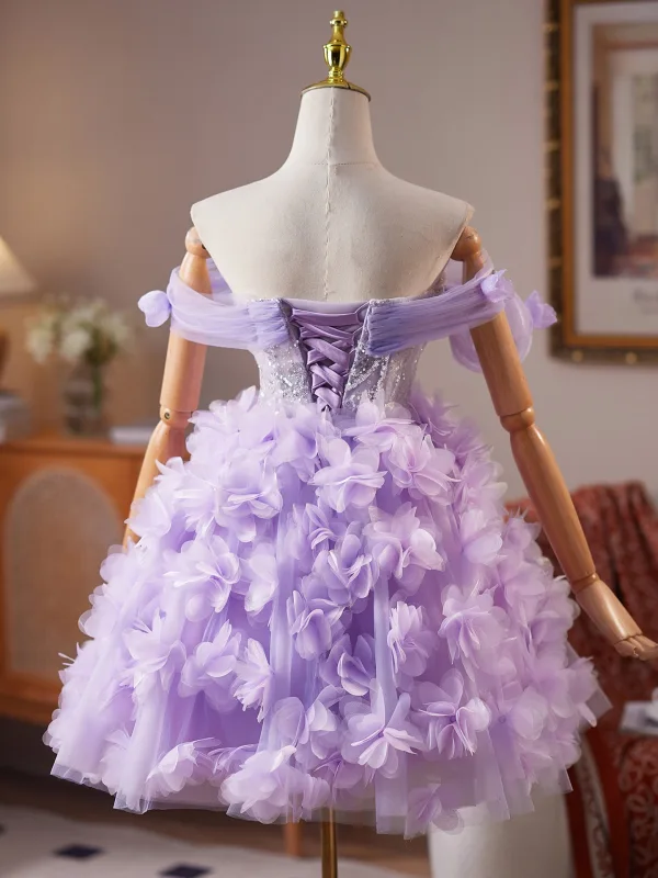 Charmant Lavendel Pailletten Applikationen Kurze Partykleider 2025 Ballkleid Off Shoulder Kurze Ärmel Rückenfreies Festliche Kleider