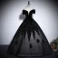 Vintage / Retro Black Rhinestone Prom Dresses 2024 Ball Gown Off-The-Shoulder Short Sleeve Backless Floor-Length / Long Prom Formal Dresses