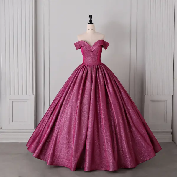 Chic / Belle Bleu Marine Glitter Robe De Bal 2026 Robe Boule De l'épaule Manches Courtes Dos Nu Longue Robe De Ceremonie