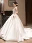 Elegant White Pearl Satin Wedding Dresses 2024 Ball Gown Strapless Sleeveless Backless Court Train Wedding