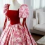 Elegant Red Printing Prom Dresses 2022 Square Neckline Puffy Short Sleeve Backless Floor-Length / Long Prom Formal Dresses