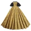 Vintage Schwarz Gold Drucken Ballkleider 2023 Ballkleid Satin Off Shoulder Geschwollenes Kurze Ärmel Rückenfreies Sweep / Pinsel Zug Ball Festliche Kleider