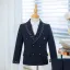 Bleu Marine Paillettes 4 pièces Manches Longues Costume Garçon Mariage 2025 Manteau Pantalon Chemise Gilet Mariage