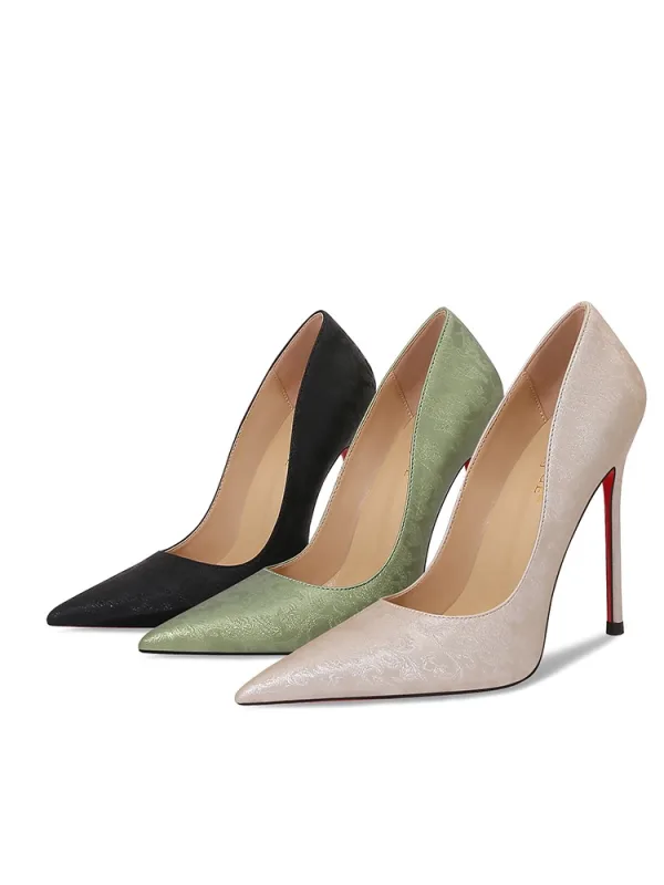 Elegante Chinese Stijl Saliegroen Gala Leer Pumps 2025 12 cm Naaldhakken / Stiletto Spitse Neus Pumps Hoge Hakken