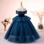 Elegant Navy Blue Sequins Rhinestone Birthday Flower Girl Dresses 2023 Ball Gown Scoop Neck Sleeveless Backless Floor-Length / Long