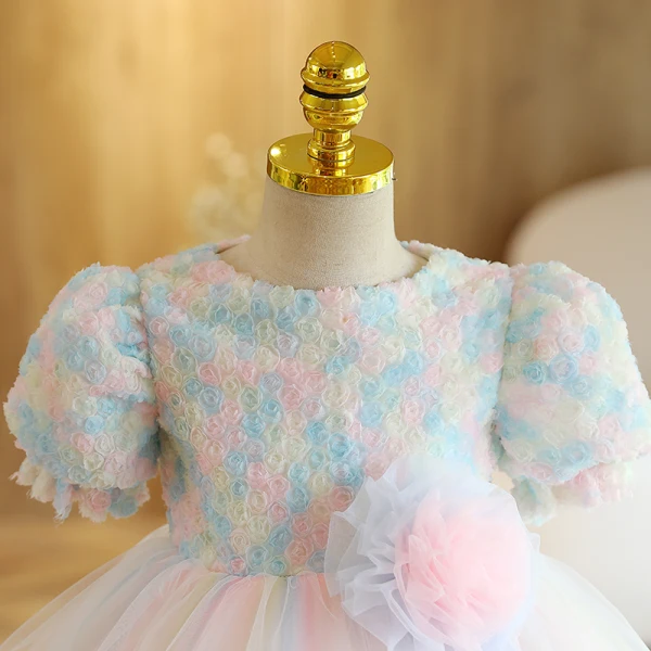 Chic / Beautiful Multi-Colors Birthday Flower Girl Dresses 2022 Ball Gown Scoop Neck Appliques Short Sleeve Short Flower Girl Dresses