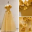 Fashion Yellow Appliques Prom Dresses 2023 A-Line / Princess Strapless Sleeveless Backless Floor-Length / Long Prom Formal Dresses