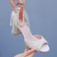 Elegante Beige Perle Knöchelriemen Schleife Brautschuhe 2024 7 cm Thick Heels Peeptoes Hochzeit Sandaletten Hochhackige