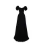 Elegant Black Velvet Prom Dresses 2023 A-Line / Princess Pearl Square Neckline Short Sleeve Backless Floor-Length / Long Prom Formal Dresses