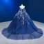Haut de Gamme Bleu Marine Fait main Perlage Paillettes Appliques Robe De Bal 2023 Robe Boule Bretelles Spaghetti Sans Manches Dos Nu Longue Promo Robe De Ceremonie