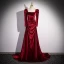 Elegant Burgundy Velvet Prom Dresses 2024 A-Line / Princess Square Neckline Long Sleeve Backless Sweep Train Prom Formal Dresses