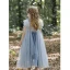 Chic / Beautiful Sky Blue Sequins Birthday Flower Girl Dresses 2023 A-Line / Princess High Neck Floor-Length / Long Tulle Flower Girl Dresses