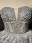 Sexy Gris Fait main Perlage Perle Paillettes Plumes Courte Robe De Fête 2024 Princesse Bustier Sans Manches Dos Nu Cocktail Soirée