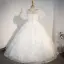 Charming White Rhinestone Sequins Pearl Birthday Flower Girl Dresses 2022 Ball Gown Scoop Neck Puffy Short Sleeve Floor-Length / Long Flower Girl Dresses