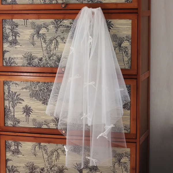 Élégant Blanche Fait main Noeud Mariage La Mariée Gants Mariage Voile De Mariée 2025 Tulle