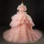 Charmant Pink Fallende Rüsche Durchbohrt Ballkleider 2022 Ballkleid Spaghettiträger Quaste Ärmellos Rückenfreies Schleife Stoffgürtel Hof-Schleppe Ball Festliche Kleider