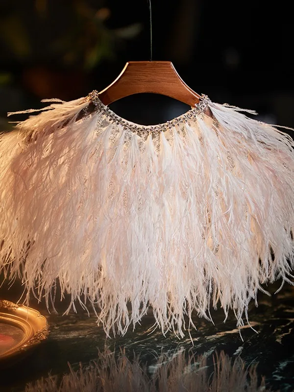 Luxury / Gorgeous White Handmade  Feather Prom shawl 2025