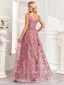 Chic / Beautiful Lace Flower Dusky Pink Prom Dresses 2024 A-Line / Princess V-Neck Sleeveless Backless Floor-Length / Long Prom Formal Dresses