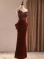 Sexy Burgundy Printing Evening Dresses 2026 Trumpet / Mermaid Strapless Sleeveless Backless Bow Floor-Length / Long Formal Dresses