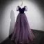 Elegant Purple Sequins Prom Dresses 2022 A-Line / Princess Square Neckline Short Sleeve Backless Floor-Length / Long Prom Formal Dresses