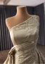 High End Gelb Handgefertigt Perlenstickerei Strass Pailletten Satin Ballkleider 2026 Meerjungfrau One-Shoulder Ärmellos Sweep / Pinsel Zug Festliche Kleider
