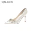 Classy White Satin Rhinestone Wedding Shoes 2024 8 cm Stiletto Heels Pointed Toe Wedding Pumps High Heels