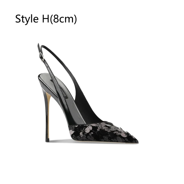 Sexy Silber Pailletten Sandalen Damen 2024 Leder Hochzeit 10 cm Stilettos Spitzschuh Sandaletten Hochhackige
