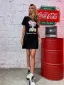 Lovely Women Black Casual Short Dresses 2021 Printing Cotton Loose Scoop Neck Summer Short Sleeve T-shirt