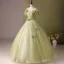 Elegant Sage Green Appliques Prom Dresses 2024 Ball Gown Strapless Sleeveless Backless Floor-Length / Long Prom Formal Dresses