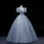 Chic / Beautiful Sky Blue Prom Dresses 2022 Ball Gown V-Neck Puffy Short Sleeve Backless Beading Rhinestone Sequins Floor-Length / Long Prom Formal Dresses