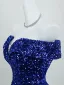 Vintage Glitzernden Marineblau Pailletten Abendkleider 2026 A Linie Off Shoulder Kurze Ärmel Rückenfreies Sweep / Pinsel Zug Festliche Kleider
