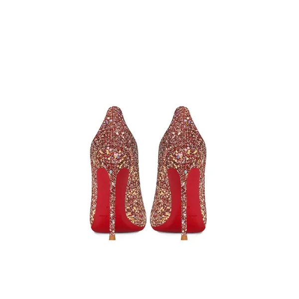 Glitter Rode Avond Pailletten Pumps 2024 Leer 10 cm Naaldhakken / Stiletto Spitse Neus Hoge Hakken