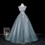 Vintage Taubenblau Spitze Blumen Applikationen Pailletten Ballkleider 2026 Ballkleid Rundhalsausschnitt Ärmellos Rückenfreies