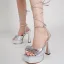Sexy Argenté Soirée Sandales Femme 2022 Bride Cheville Faux Diamant Noeud 14 cm Talons Aiguilles Peep Toes / Bout Ouvert Sandales Talons Hauts