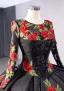 Elegant Black 3D Lace Flower Glitter Sequins Prom Dresses 2024 Ball Gown Scoop Neck Long Sleeve Royal Train Prom Formal Dresses