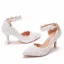 Elegante Witte Parel Kant Bloem Enkelband Bruidsschoenen 2025 8 cm Naaldhakken / Stiletto Spitse Neus Huwelijk Pumps Hoge Hakken