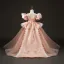 Charmant Haut de Gamme Rougissant Rose Anniversaire Robe Ceremonie Fille 2022 Robe Boule Encolure Dégagée Gonflée Dos Nu Manches Courtes Perlage Perle Faux Diamant Paillettes Longue Robe Ceremonie Fille