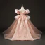 Luxury / Gorgeous Candy Pink Beading Pearl Star Sequins Birthday Flower Girl Dresses 2022 Ball Gown Scoop Neck Puffy Short Sleeve Backless Sweep Train Flower Girl Dresses