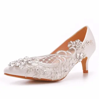 Élégant Blanche Faux Diamant En Dentelle Fleur Chaussure De Mariée 2023 5 Cm Talons Aiguilles À Bout Pointu Mariage Escarpins Talons Hauts