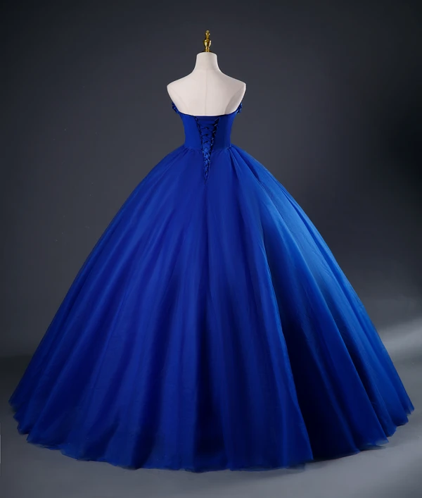 Vintage / Retro Royal Blue Beading Prom Dresses 2023 Ball Gown Strapless Sleeveless Backless Floor-Length / Long Prom Formal Dresses