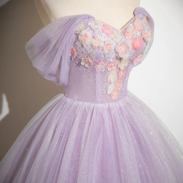 Bling Bling Lavender Glitter Appliques Prom Dresses 2024 Ball Gown Strapless Sleeveless Backless Floor-Length / Long Prom Formal Dresses