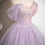 Bling Bling Lavender Glitter Appliques Prom Dresses 2024 Ball Gown Strapless Sleeveless Backless Floor-Length / Long Prom Formal Dresses