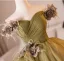Elegant Clover Green Appliques Tassel Prom Dresses 2024 Ball Gown Off-The-Shoulder Sleeveless Backless Floor-Length / Long Prom Formal Dresses