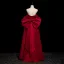 Classy Burgundy A-Line / Princess Prom Dresses 2024 Strapless Short Sleeve Backless Bow Floor-Length / Long Prom Formal Dresses