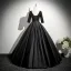 Vintage / Retro Black Beading Sequins Satin Prom Dresses 2025 Ball Gown V-Neck 3/4 Sleeve Backless Floor-Length / Long Formal Dresses
