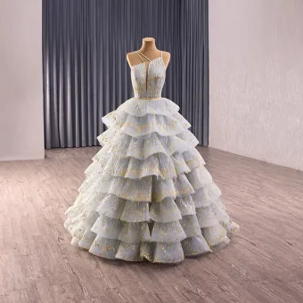 Fashion Grey Cascading Ruffles Glitter Prom Dresses 2025 Ball Gown Spaghetti Straps Sleeveless Floor Length Long Tulle Prom Formal Dresses