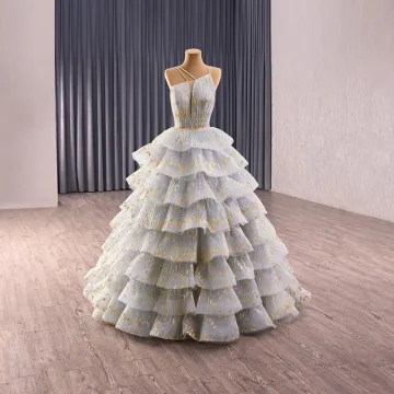 Fashion Grey Cascading Ruffles Glitter Prom Dresses 2025 Ball Gown Spaghetti Straps Sleeveless Floor Length Long Tulle Prom Formal Dresses