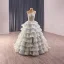 Fashion Grey Cascading Ruffles Glitter Prom Dresses 2025 Ball Gown Spaghetti Straps Sleeveless Floor-Length / Long Tulle Prom Formal Dresses
